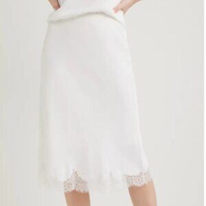 Nordstrom Lace Trim Bias Cut Midi Skirt White S NWT